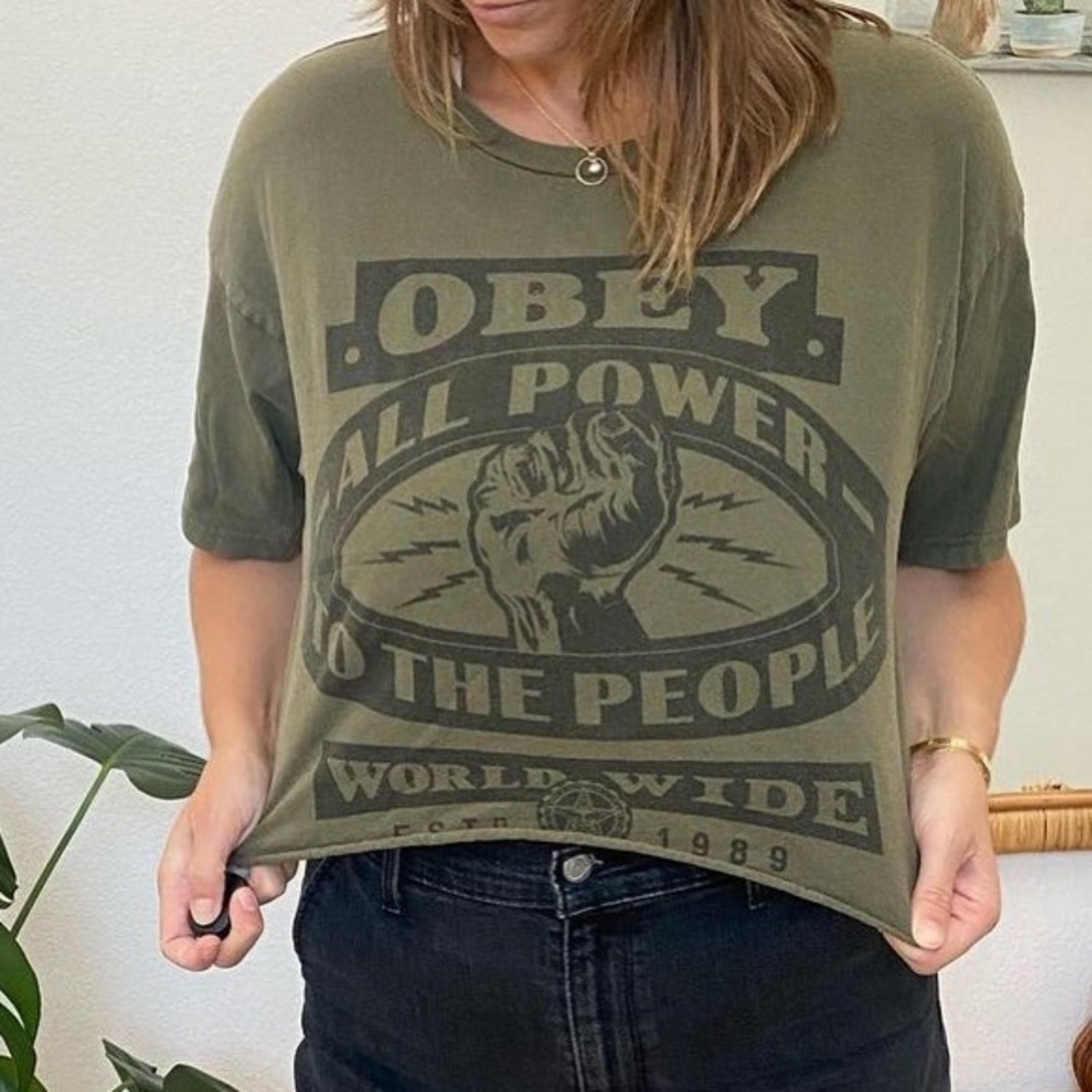 Army green Obey cropped t shirt